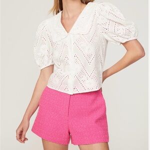 Maje White Eyelet Blouse and Pink Shorts size 1